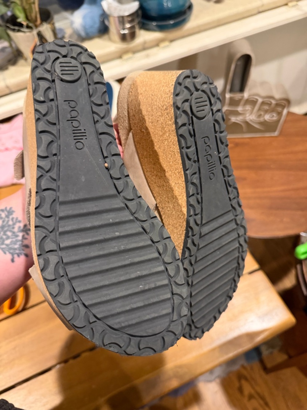 Papillio Taupe Crisscross Studded Buckle Sandals - Picture 8 of 9